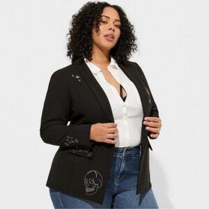 Torrid Black Blazer with Skull Embroidery